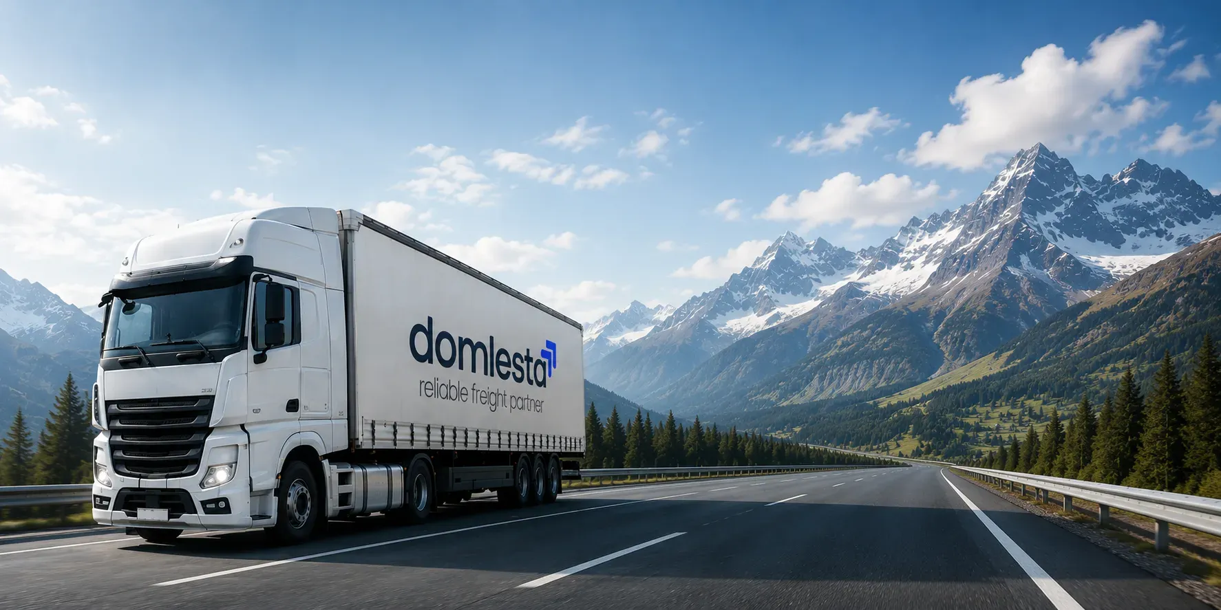 Domlesta freight truck on a mountain highway